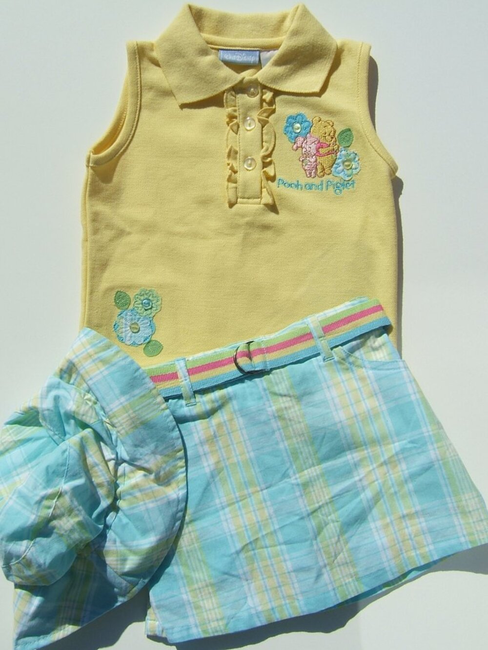 Disney - Girl's 3-Pc Pooh and Piglet Plaid Skort Set